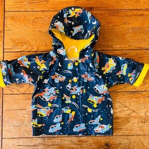Hatley Navy Space Rocket Raincoat with Yellow Lining